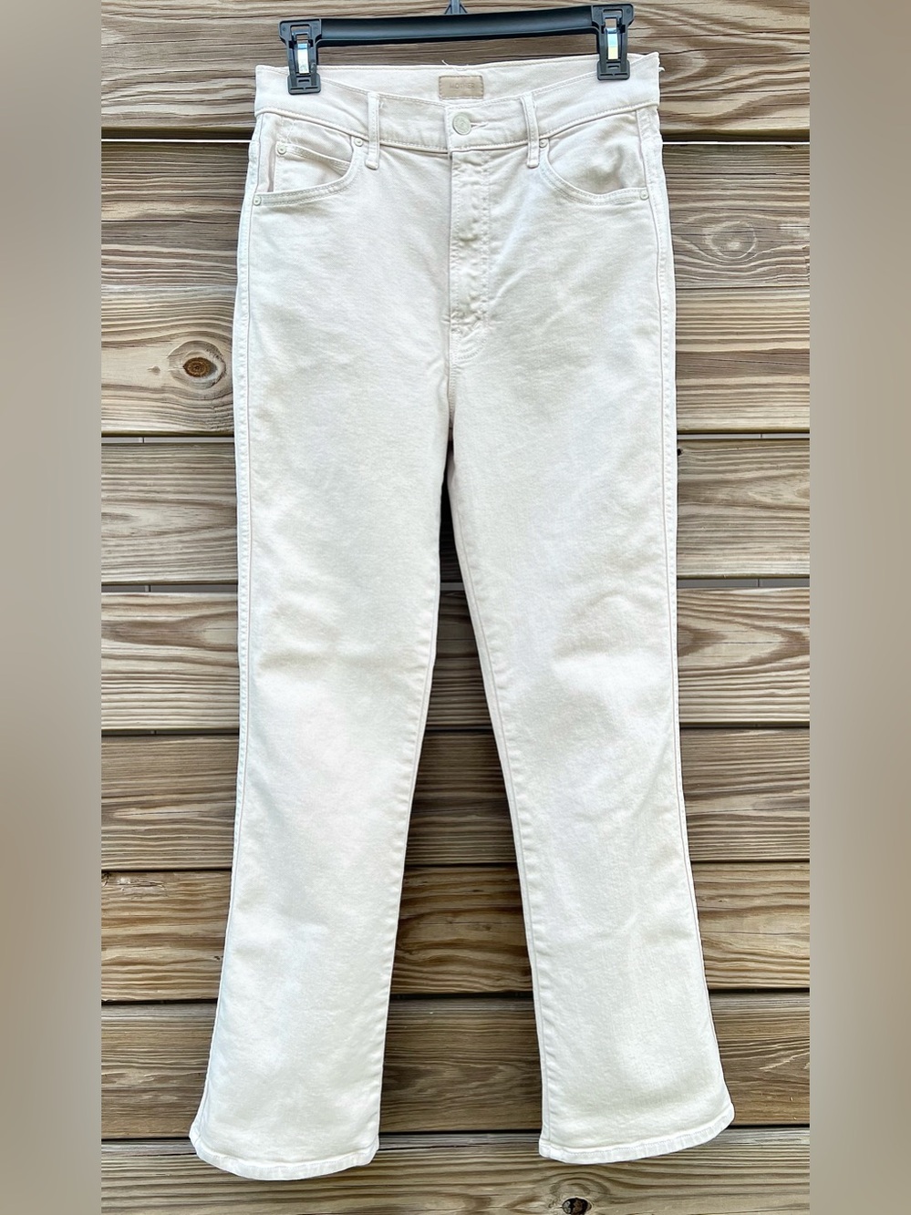 MOTHER Mid Rise Smokin' Double Flood Pants Tapioca Denim Women’s SZ 28